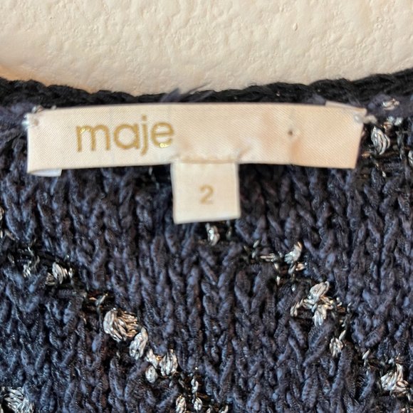 Maje Tweed Cardigan Sweater Jacket Blazer Woven Gray Metallic Fringe Size 2 - Picture 4 of 14